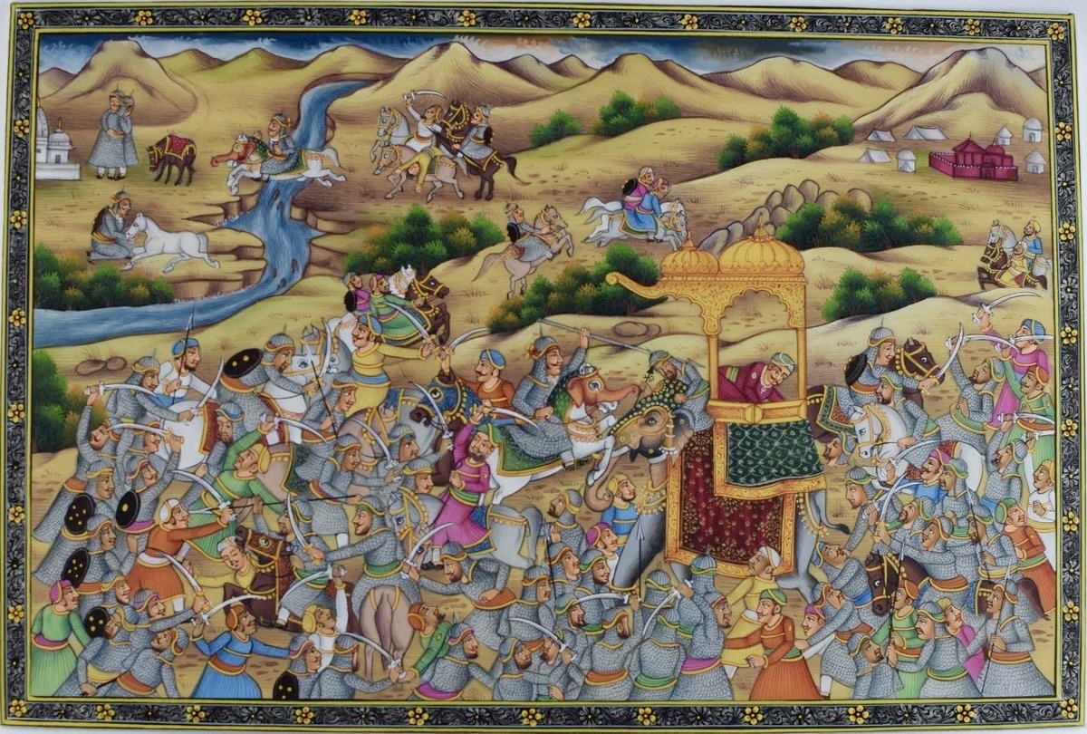 Traditional Rajasthani miniature painting of the Battle of Haldighati